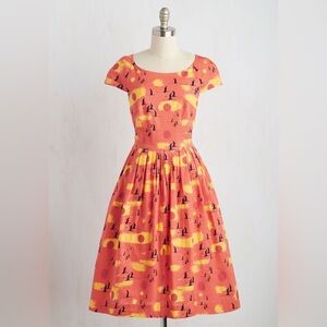 Modcloth Sunset Orange Artistic Dress